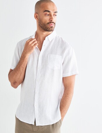 Gasoline Short Sleeve Linen Shirt, White - Casual Shirts