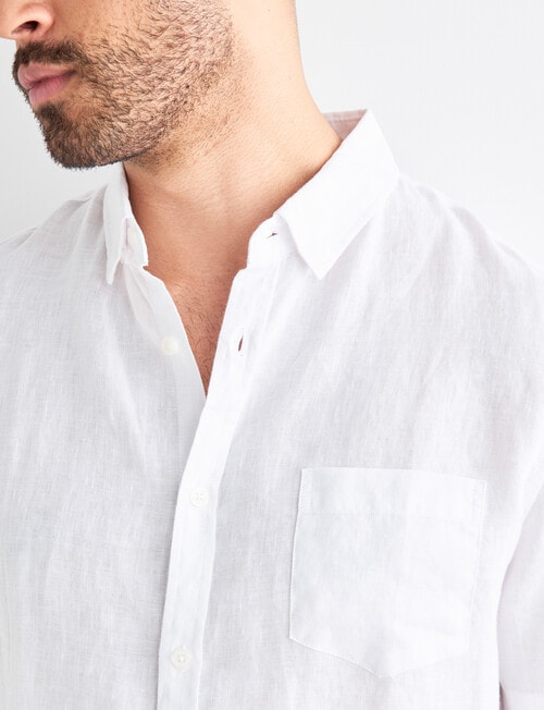 Gasoline Short Sleeve Linen Shirt, White - Casual Shirts