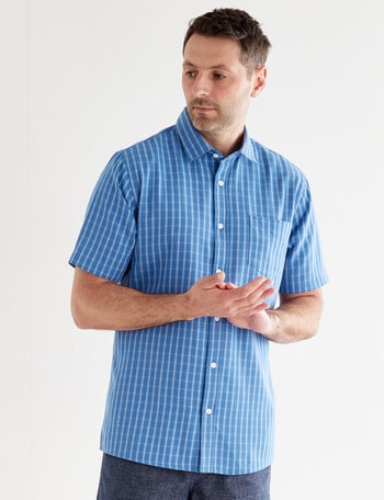 Chisel Check Short Sleeve Soft Touch Shirt, Mid Blue product photo