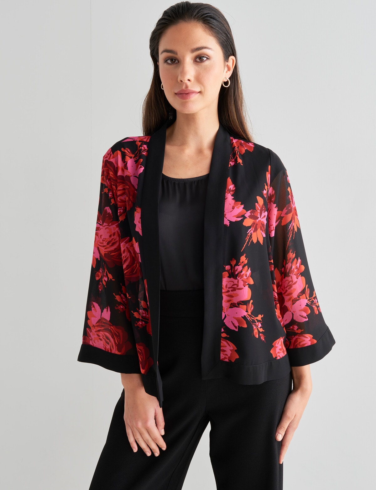 Whistle Floral Woven Jacket, Pink & Black - Coats & Jackets