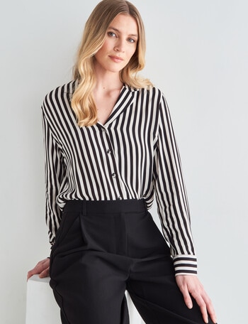 Whistle Stripe Long Sleeve Shirt, Black & White product photo