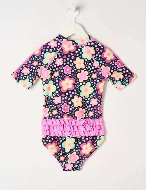 Wavetribe Pop Floral Short Sleeve Rash Suit, Pink & Black - Swimwear