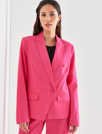 Whistle Double Breasted Linen Blend Blazer, Hot Pink product photo