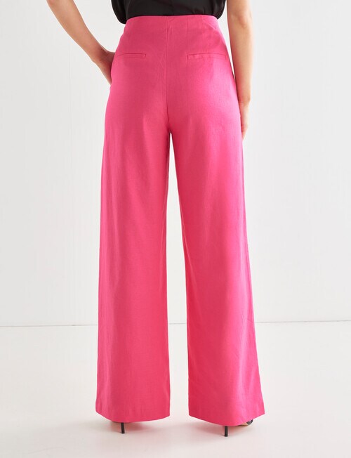 Whistle Straight Linen Blend Leg Pant, Hot Pink Pants & Leggings