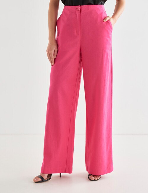 Whistle Straight Linen Blend Leg Pant, Hot Pink Pants & Leggings