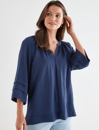 Whistle V-Neck Pop Over Top, Navy product photo