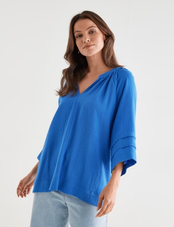 Whistle V-Neck Pop Over Top, Azure product photo