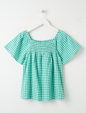 Switch Gingham Flutter Sleeve Top, Emerald product photo