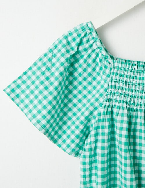 Switch Gingham Flutter Sleeve Top, Emerald product photo View 04 L