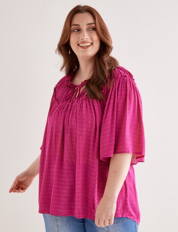 Studio Curve Flutter Sleeve Textured Blouse, Magenta product photo