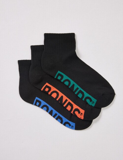 Bonds Logo Quarter Crew Sock, 3Pack, Black & Coral Socks