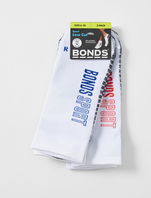 Bonds Sports Tech Low Cut Trainer Socks, 2-Pack, White product photo View 02 L