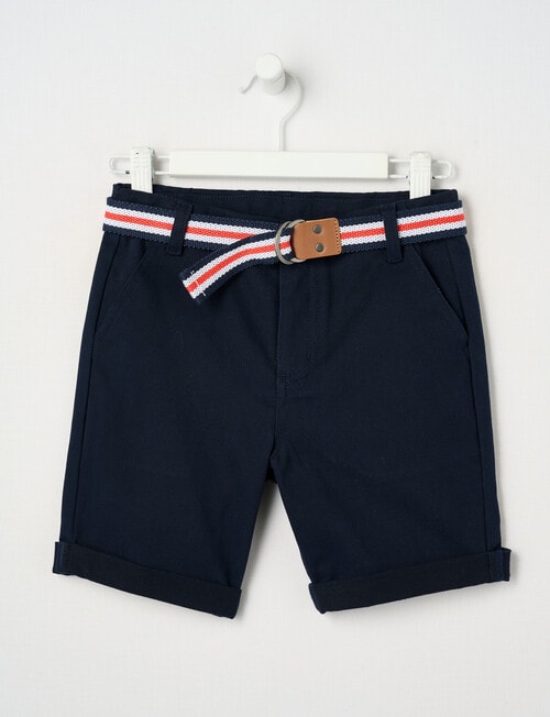 Mac & Ellie Belted Woven Chino Short, Navy product photo