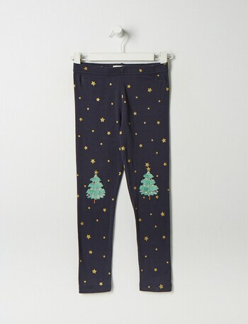 Mac & Ellie Christmas Trees Full Length Legging, Navy product photo