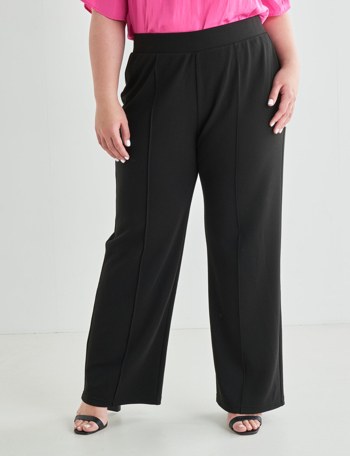 Studio Curve Textured Knit Wide Leg Pant, Black - Jeans, Pants