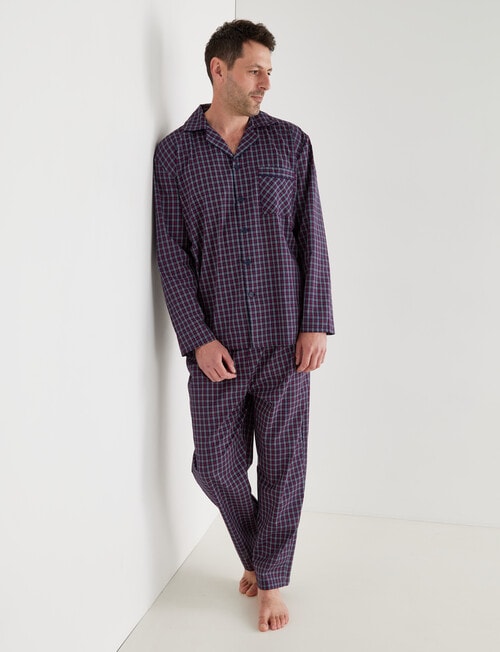 Chisel Check Woven Long PJ Set, Navy & Red product photo View 03 L