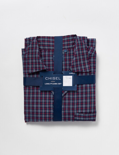 Chisel Check Woven Long PJ Set, Navy & Red product photo View 05 L
