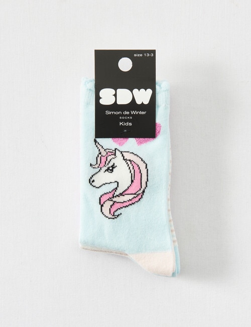 Simon De Winter Unicorn Crew Sock, 3-Pack, Blue, White & Purple product photo View 02 L