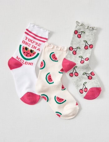 Simon De Winter Fruit Crew Sock, 3-Pack, Grey, White & Pink product photo