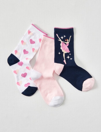 Simon De Winter Ballerina Crew Sock, 3-Pack, Navy, Pink & White product photo