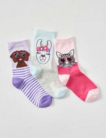 Simon De Winter Animal League Crew Sock, 3-Pack, Pink, Blue & Purple product photo