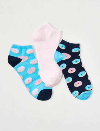 Simon De Winter Sweets Trainer Sock, 3-Pack, Navy, Pink & Blue product photo