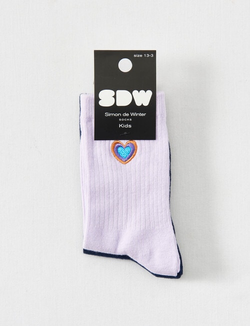 Simon De Winter Embroidered Heart Rib Crew Sock, 2-Pack, Navy & Purple product photo View 02 L