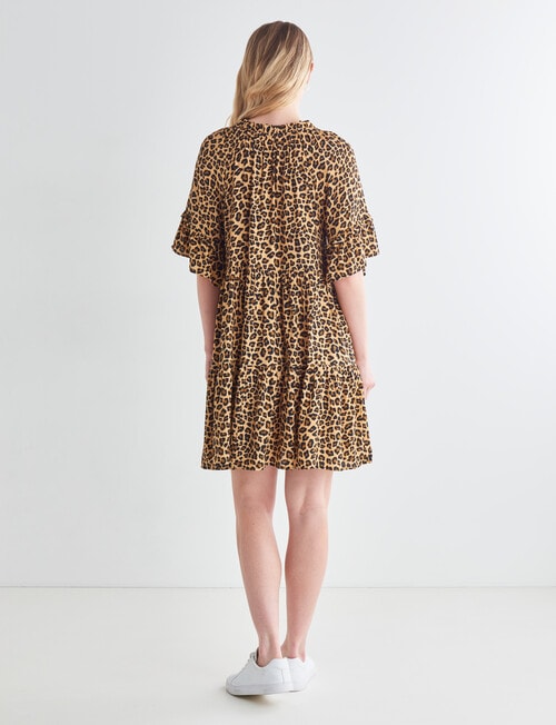 Whistle Animal Print Ruffle Sleeve Dress, Beige product photo View 02 L
