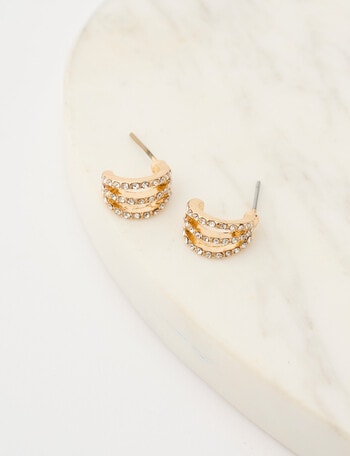 Earsense 3-Bar Crystal Huggie Stud Earrings, Imitation Gold product photo