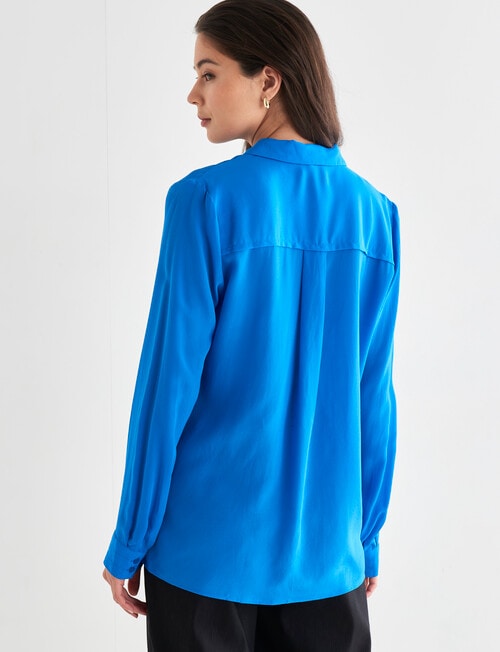 Whistle Long Sleeve Classic Silk Shirt, Electric Blue product photo View 02 L