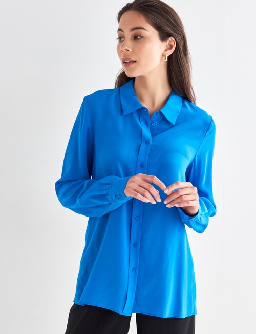 Whistle Long Sleeve Classic Silk Shirt, Electric Blue - Tops