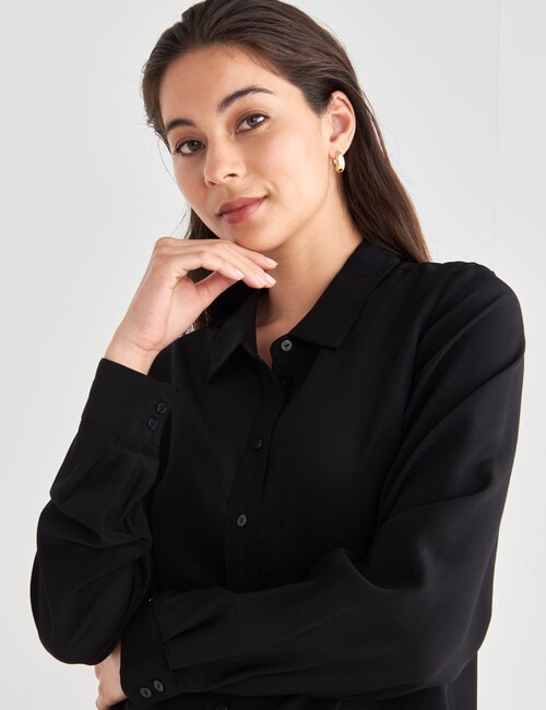 Whistle Long Sleeve Classic Silk Shirt, Black product photo View 04 L