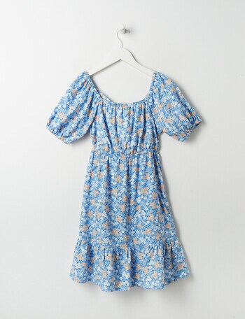 Switch Floral Short Sleeve Tie Back Dress, Mid Blue product photo