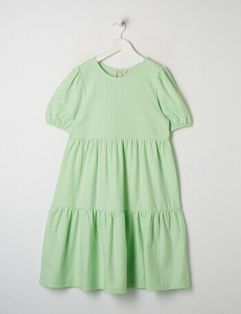Switch Knit Short Sleeve Tiered Dress, Lime product photo