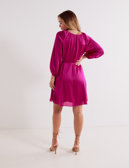 Whistle 3/4 Sleeve V-Neck Party Dress, Fuchsia product photo View 02 L