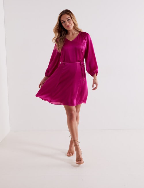 Whistle 3/4 Sleeve V-Neck Party Dress, Fuchsia product photo View 03 L