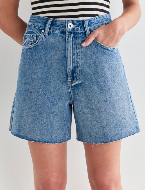 Denim Republic Mid Leg Raw Hem Denim Short, Midwest Blue Shorts