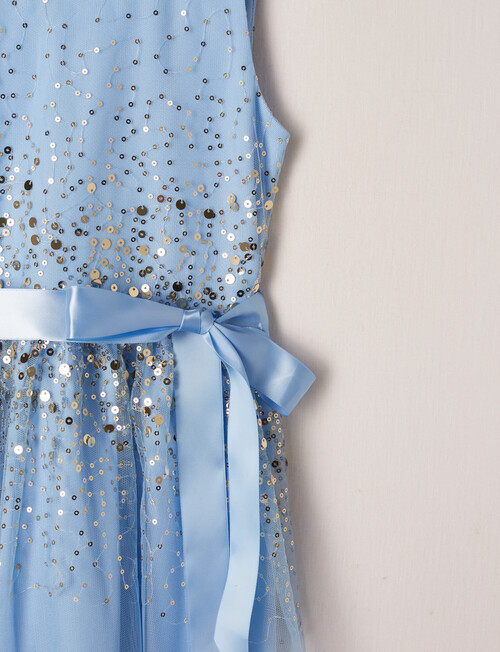 Mac & Ellie Formal Sleeveless Mesh Sequin Dress, Cornflower Blue product photo View 02 L