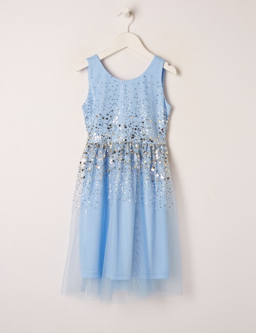 Mac & Ellie Formal Sleeveless Mesh Sequin Dress, Cornflower Blue product photo View 04 L