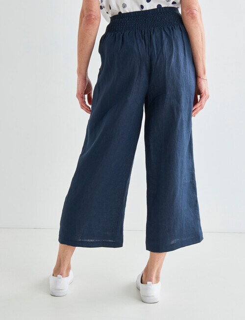 Ella J Flat Front Linen Crop Pant, Navy - Pants & Leggings