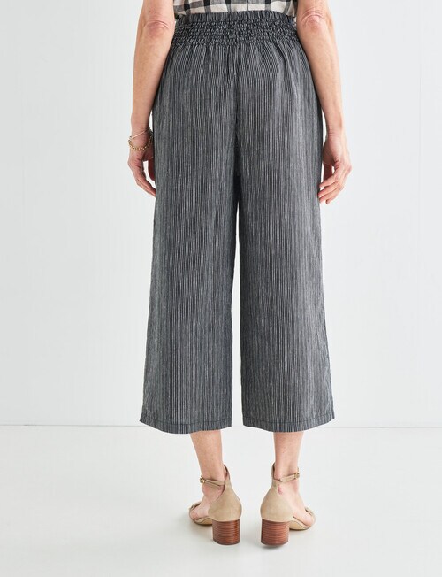 Ella J Stripe Flat Front Linen Crop Pant, Black - Pants & Leggings