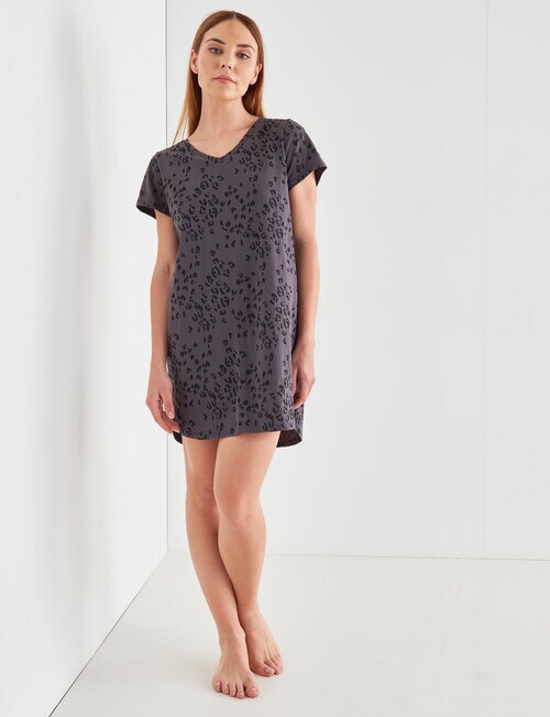 Zest Sleep Animal TShirt Nightie, Charcoal Nighties