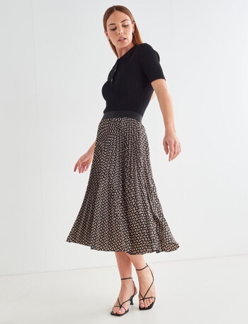 Oliver Black Sunray Pleat Print Skirt, Black & Cream product photo