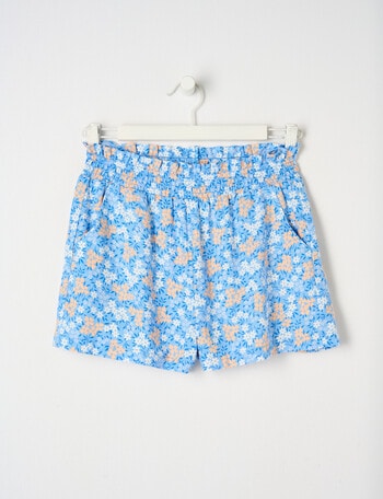 Switch Floral Shirred Waist Short, Mid Blue product photo