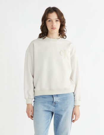 Calvin Klein Chenille CK Crewneck Sweatshirt, Eggshell product photo