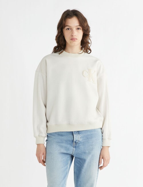 Calvin Klein Chenille CK Crewneck Sweatshirt, Eggshell product photo