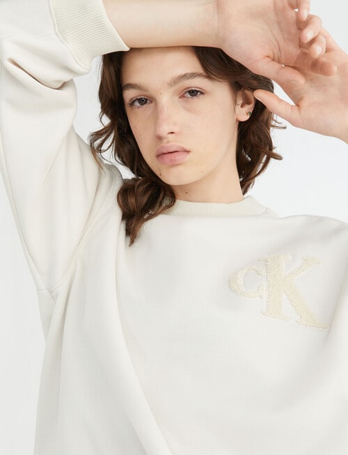 Calvin Klein Chenille CK Crewneck Sweatshirt, Eggshell product photo View 03 L