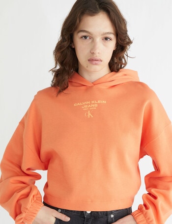 Calvin Klein Gathered Hem Cropped Hoodie, Crushed Orange product photo