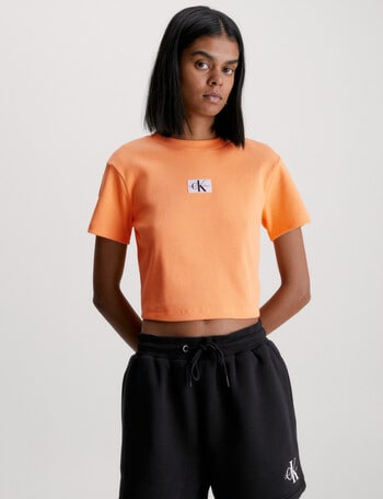 Calvin Klein Badge Rib Short Sleeve Tee, Crushed Orange product photo