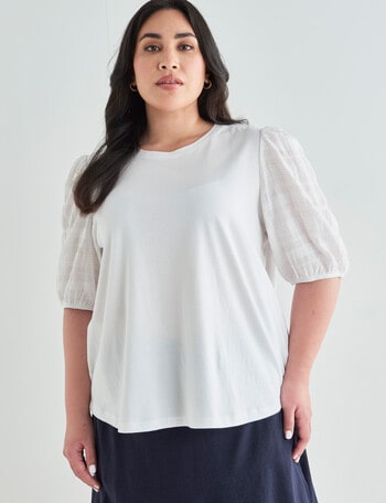 Studio Curve Woven Textured Short Sleeve Tee, White product photo